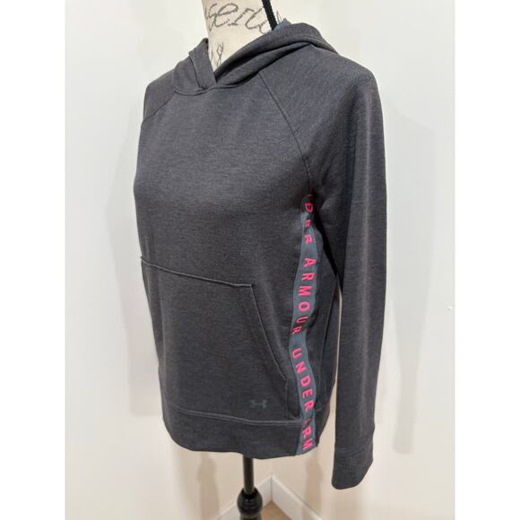 Under Armour Lightweight Dark Gray Hoodie Hot Pink Size Small Loose Fit - Picture 1 of 6